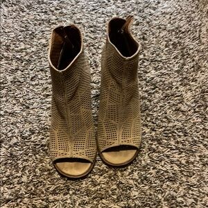 Women's Tan Peep-Toe Ankle Boots